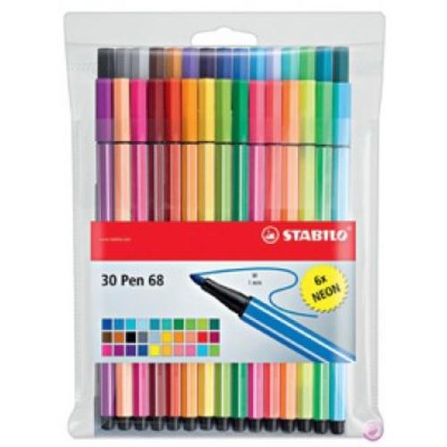 Stabilo Pen 68 - Feutres de dessin 30 couleurs éclatantes la pochette de 30
