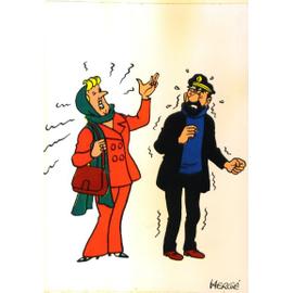 La Castafiore Et Capitaine Haddock (Tintin) - Carte Postale Autocollante Lombard 1973 Avec Inscription Hergé Sur Le Recto.